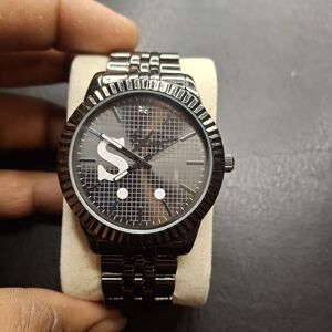 Shabazz Stylish Black Stainless Steel Watch with Grid Dial